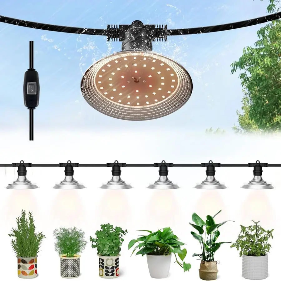 

Светодиодная лампа для растений, водонепроницаемая гирлянда для выращивания растений, 21 фут, полный спектр, подходит для сада, фермы, цветов, семян