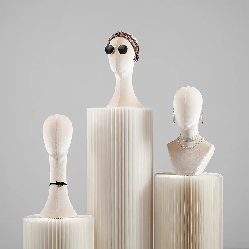 

Fabric Cover Female Mannequin Head for Wigs Hats Scarves Necklace Jewelry Display Insertable Needle Foam Manikin Dummy Head