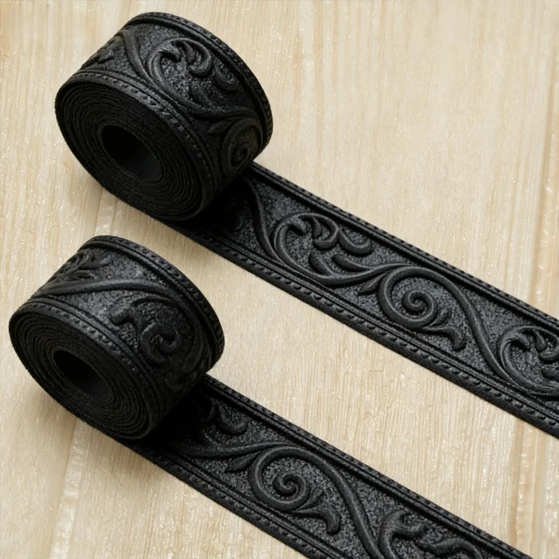 Embossed foam wall molding with self-adhesive backing. Decorative baseboard and wall border for simple indoor aesthetic upgrade