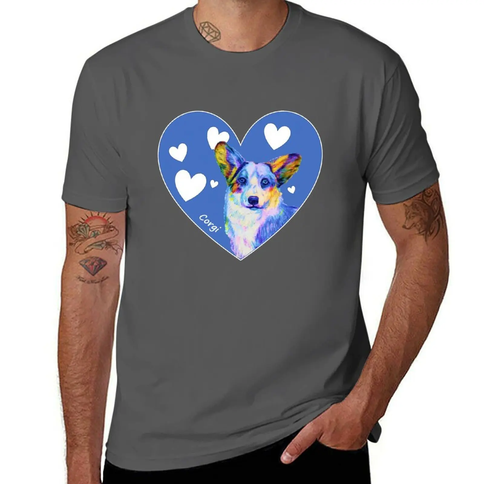 Colorful Corgi Heart T-Shirt Lightweight Sport Basic T-Shirt