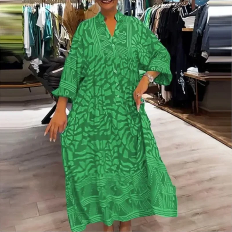 Elegante Frauen V-ausschnitt Blumen Druck Party Kleid Mode Langarm Hohe Taille Kleider Neue Casual Boho Plissee Maxi Kleid Vestidos