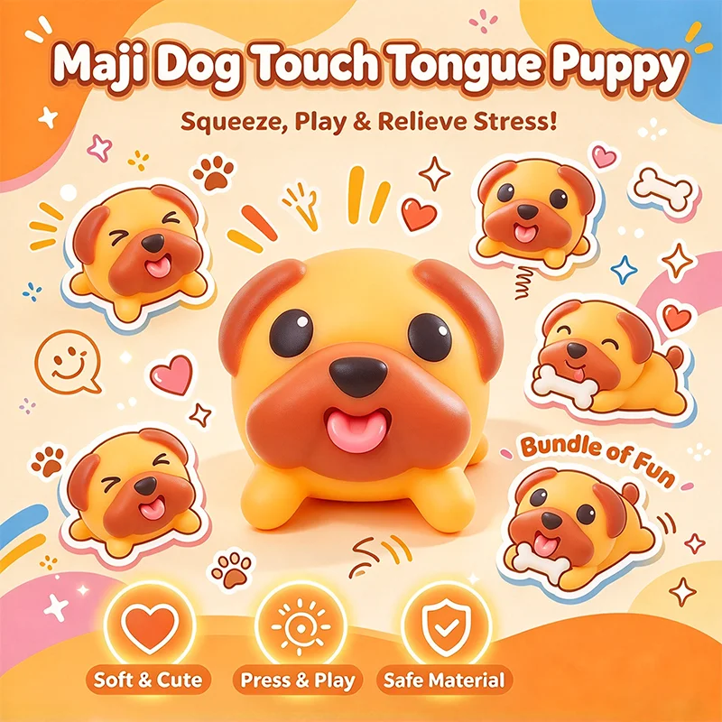 Kawaii Maji Dog Touch Tongue Puppy Fidget Squeeze Toy Stress Relief Toy Mini Palm Size Desktop Ornament Funny Prank Desktop Gift