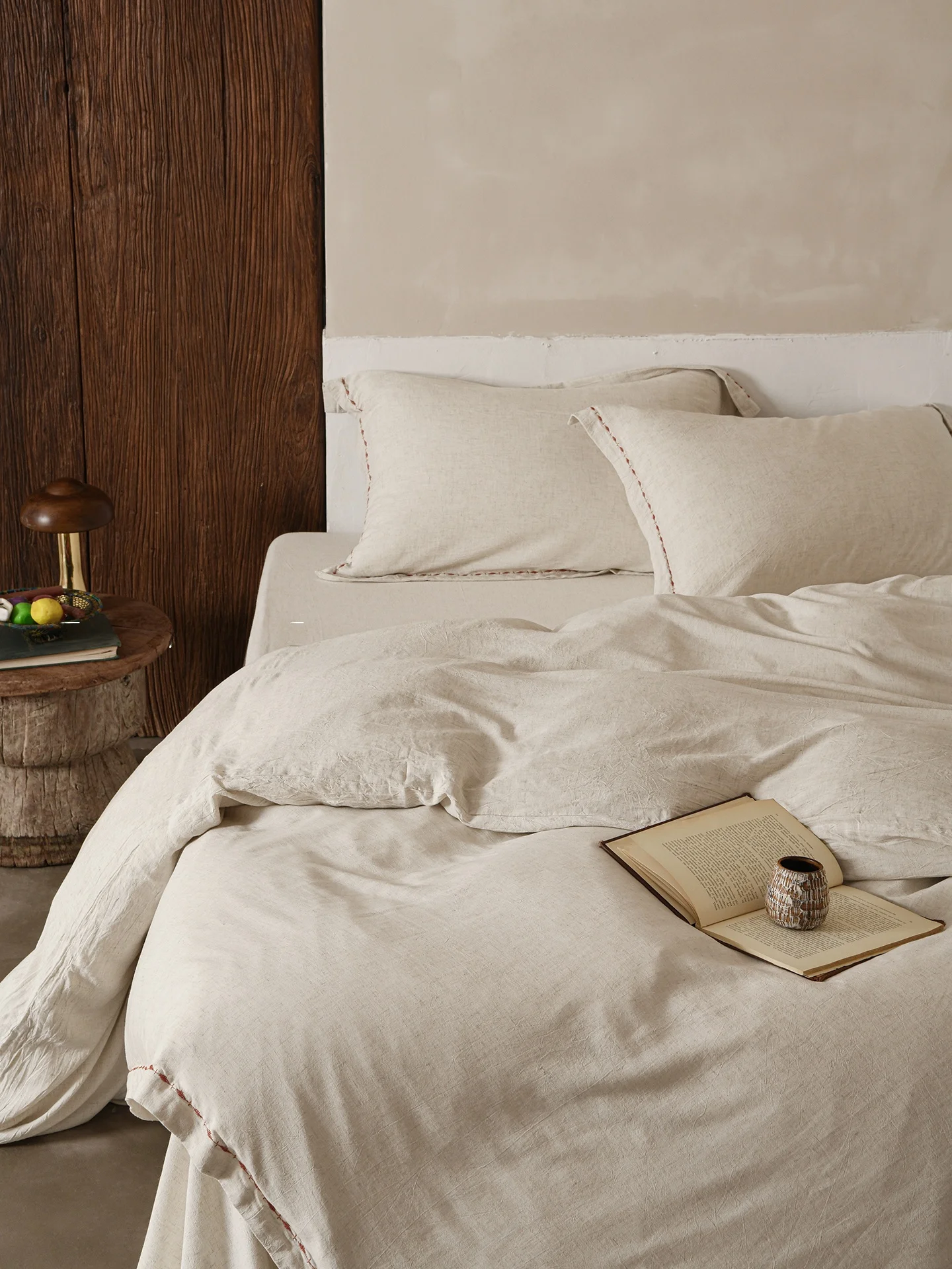 FaFaHome Linen Embroidered A-Class Bedding Four-Piece Set Pure Color Luxury Nordic Minimalist Style Comforter Cover Sheet Pil...
