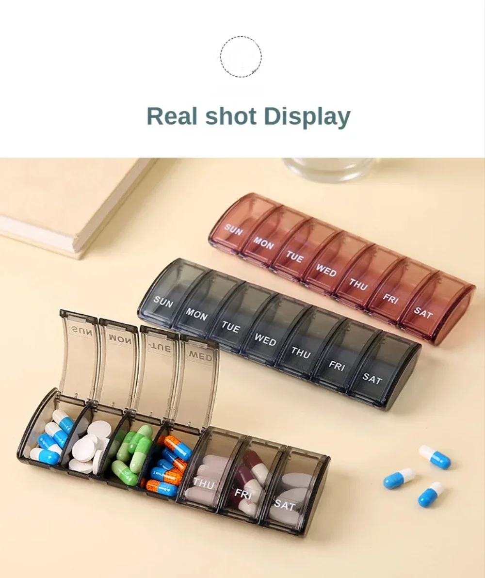 Pillendose für 7 Tage, Medikamentenbox, Wöchentlicher Pillenorganizer für Vitamine, Fischöle, Nahrungsergänzungsmittel und Medikamente für Reisen und Arbeit – Detail 10