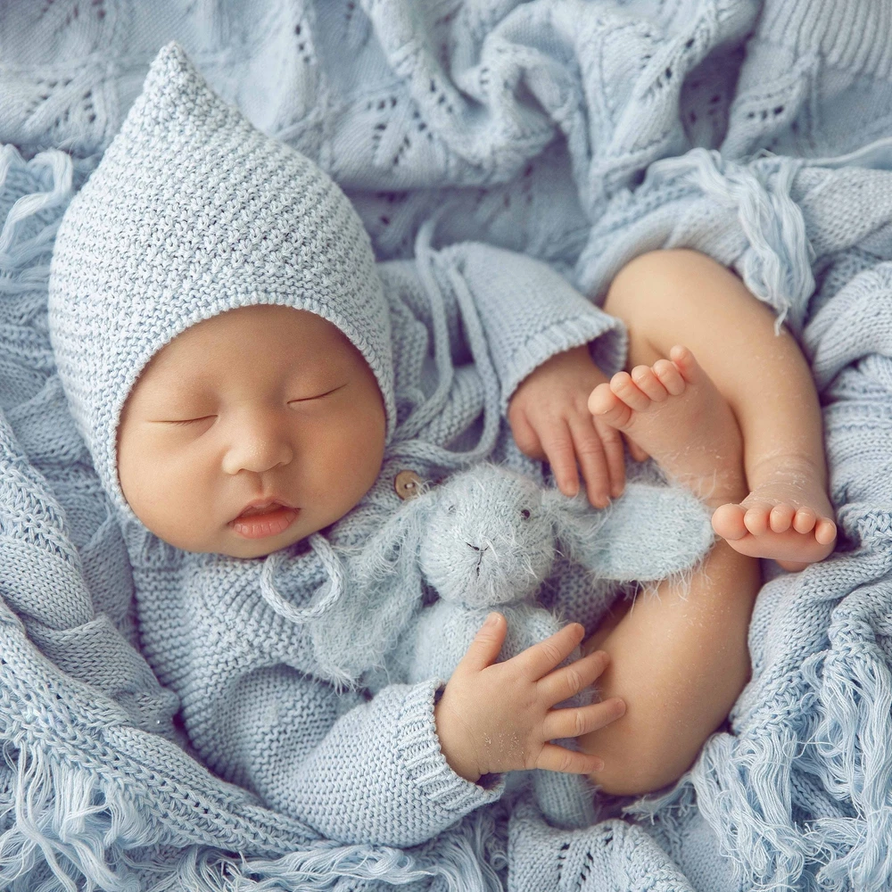 Hand-Gestrickte Bunny Spielzeug Neugeborenen Fotografie Requisiten Flauschigen Gefüllte Kaninchen Puppen für Neugeborenen Requisiten Baby Fotografie