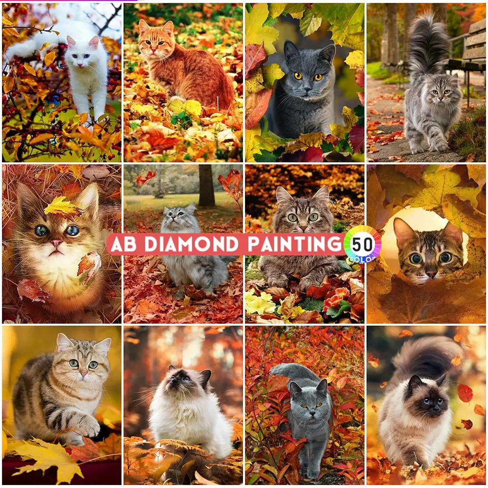 AB Drills Autumn Cat Diamond Painting New Arrival Kits Diamond Embroidery Animal Needlework Mosaic Cross Stitch Home Decoration