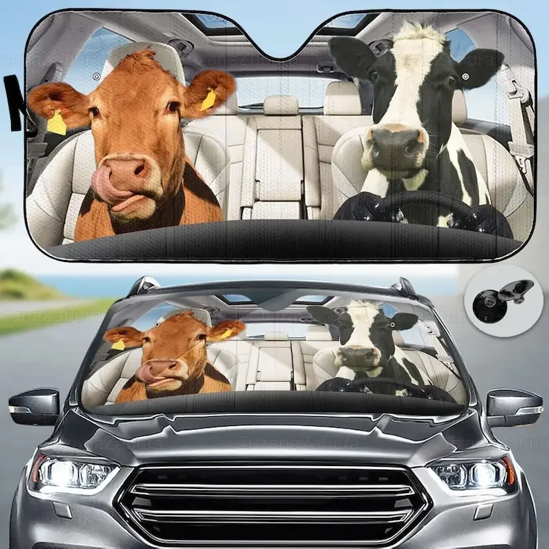 Cow Car Windshield Sunshade, Animal Lover Presentes, Automóvel Sun Shade, Decoração do carro, Auto Acessórios, Capa, Vacas, Presentes