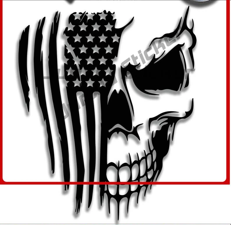 

Personalized American Skull Flag sticker Patriotic Decal RV Camper Windows Windshield Luggage Kayak SUV Decal Accessories Custom