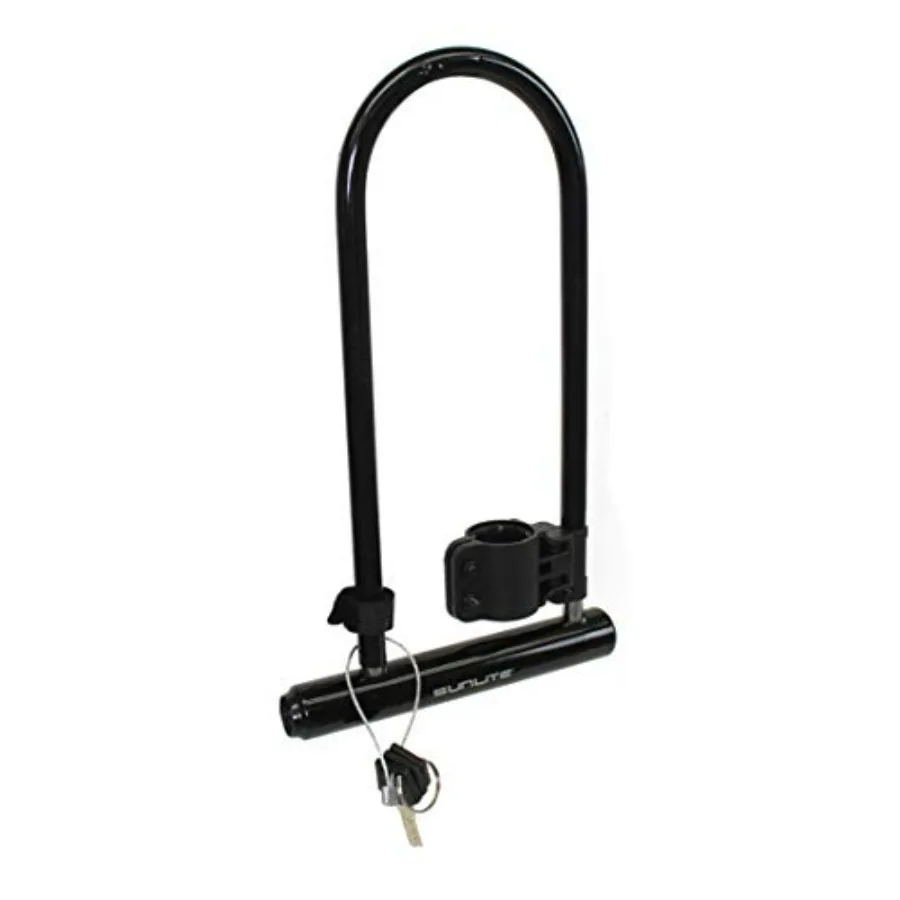 

Стандартный U-образный замок с кронштейном для защиты велосипеда, стальная конструкция, черная отделка, прочный и противоугонный дизайн.