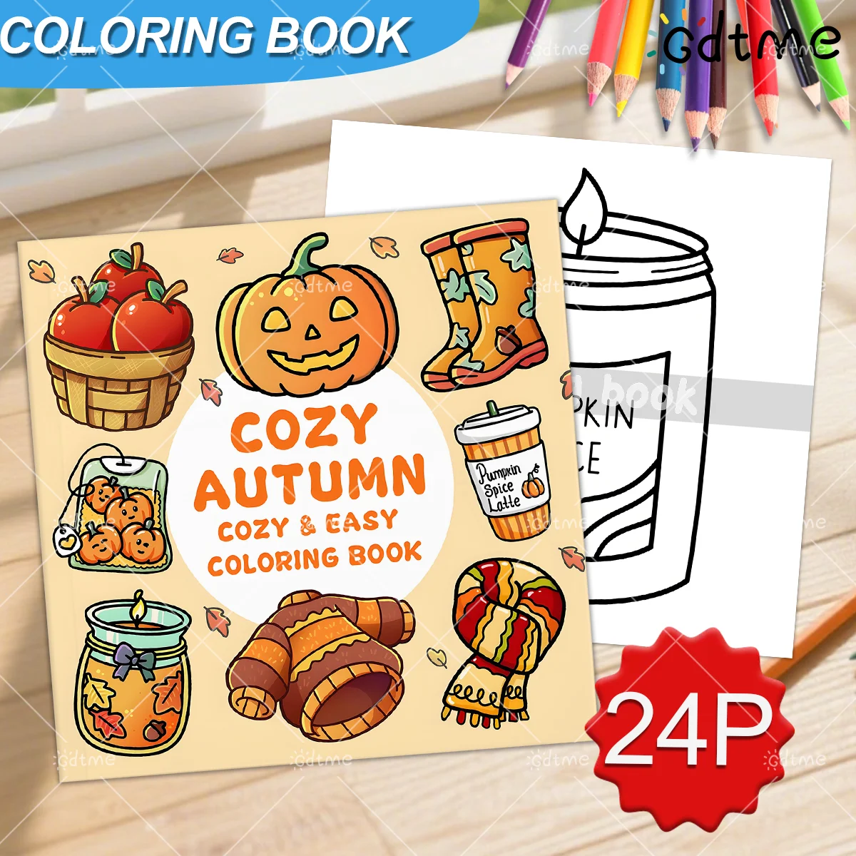 كتاب تلوين مريح للخريف للبالغين يتميز بـ 24 صفحة أنشطة يومية مريحة لطيفة للاسترخاء للأطفال كتب رسم ذاتية الصنع