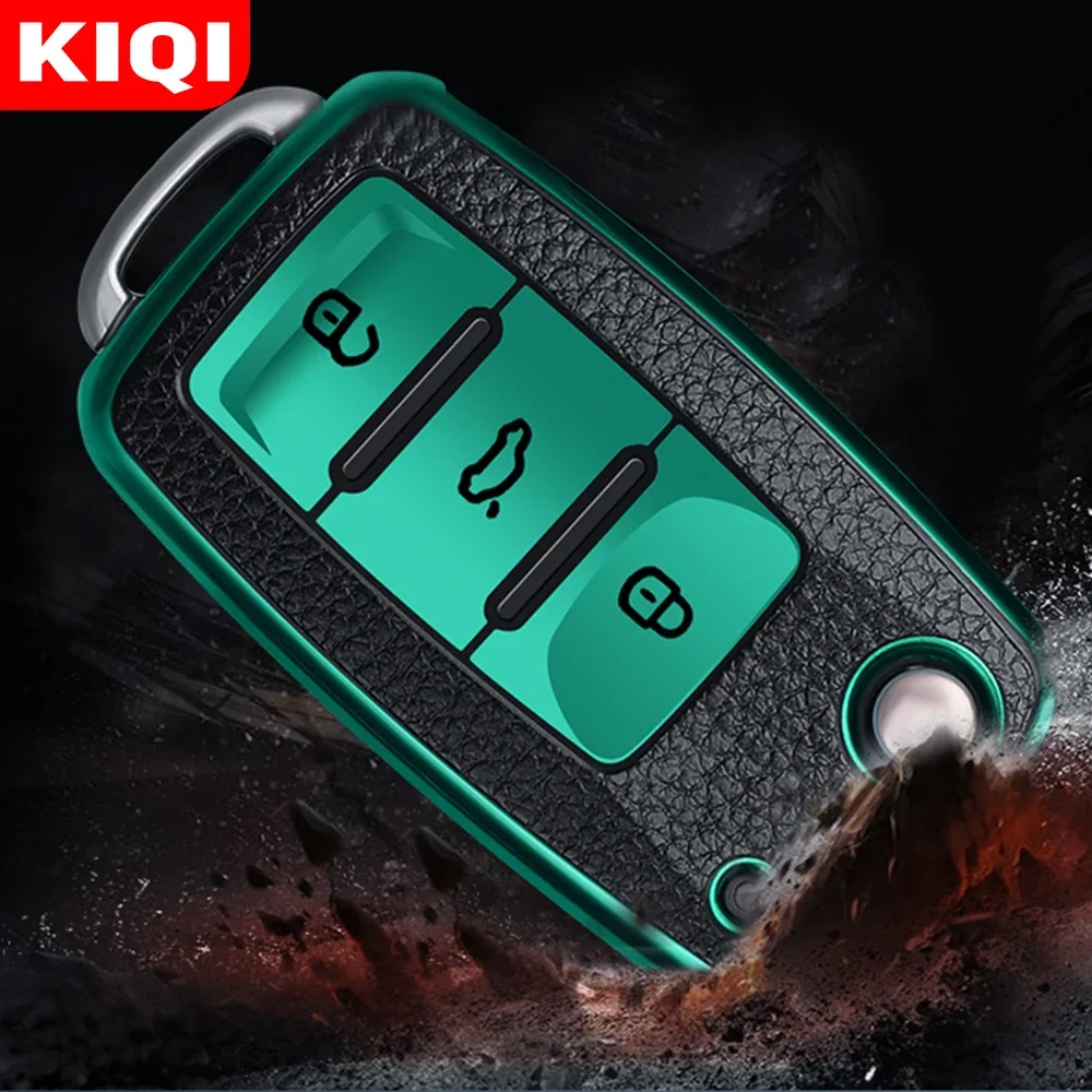 KIQI TPU Leather Car Key Case Cover for Volkswagen VW Golf 4 5 6 Jetta Polo Passat Skoda Superb Octavia Fabia Seat Ibiza Leon