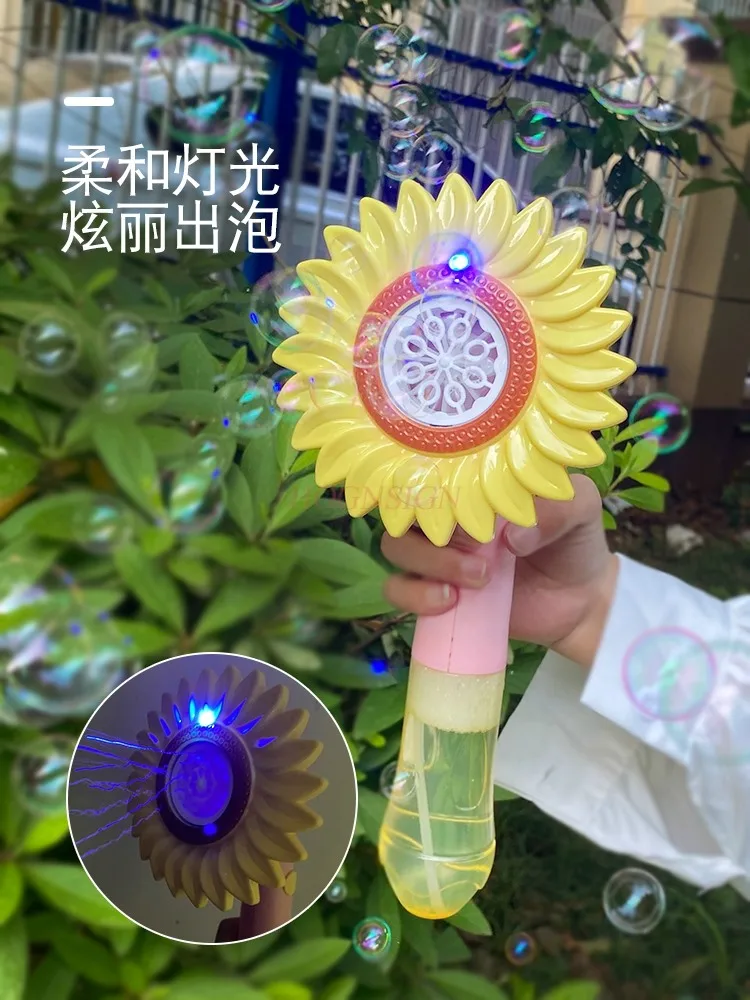 Elektryczna maszyna do baniek mydlanych dla dzieci w kształcie kwiatu słonecznika W pełni automatyczna popularna ręczna zabawka do dmuchania baniek