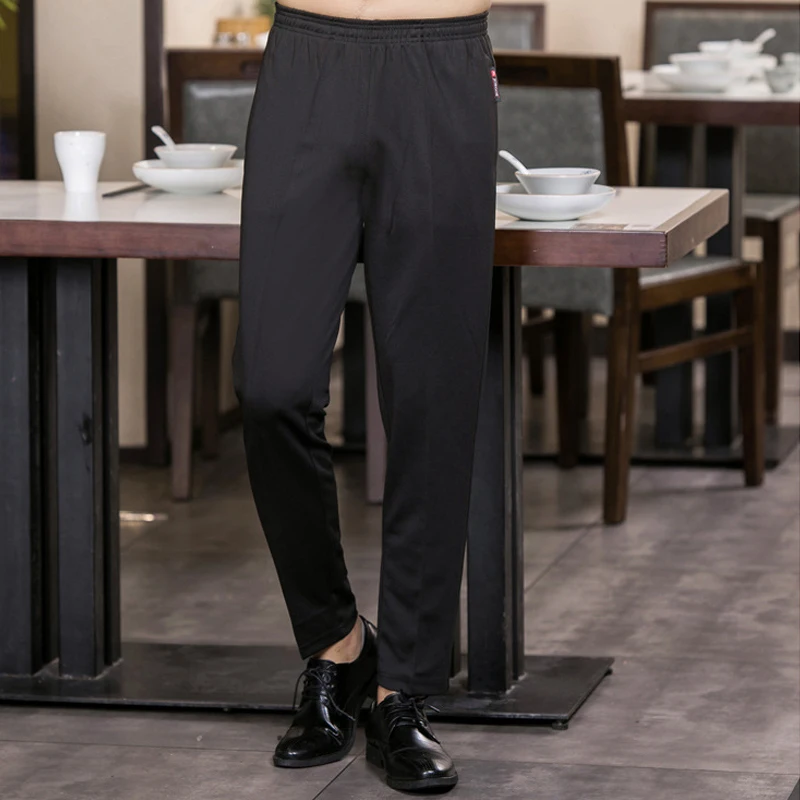 UnisexKitchen Work Loose Trousers Waist Elastic Chef Workwear Cook Pants Waiter Cargo Pants for Catering Work Canteen Café Bakin