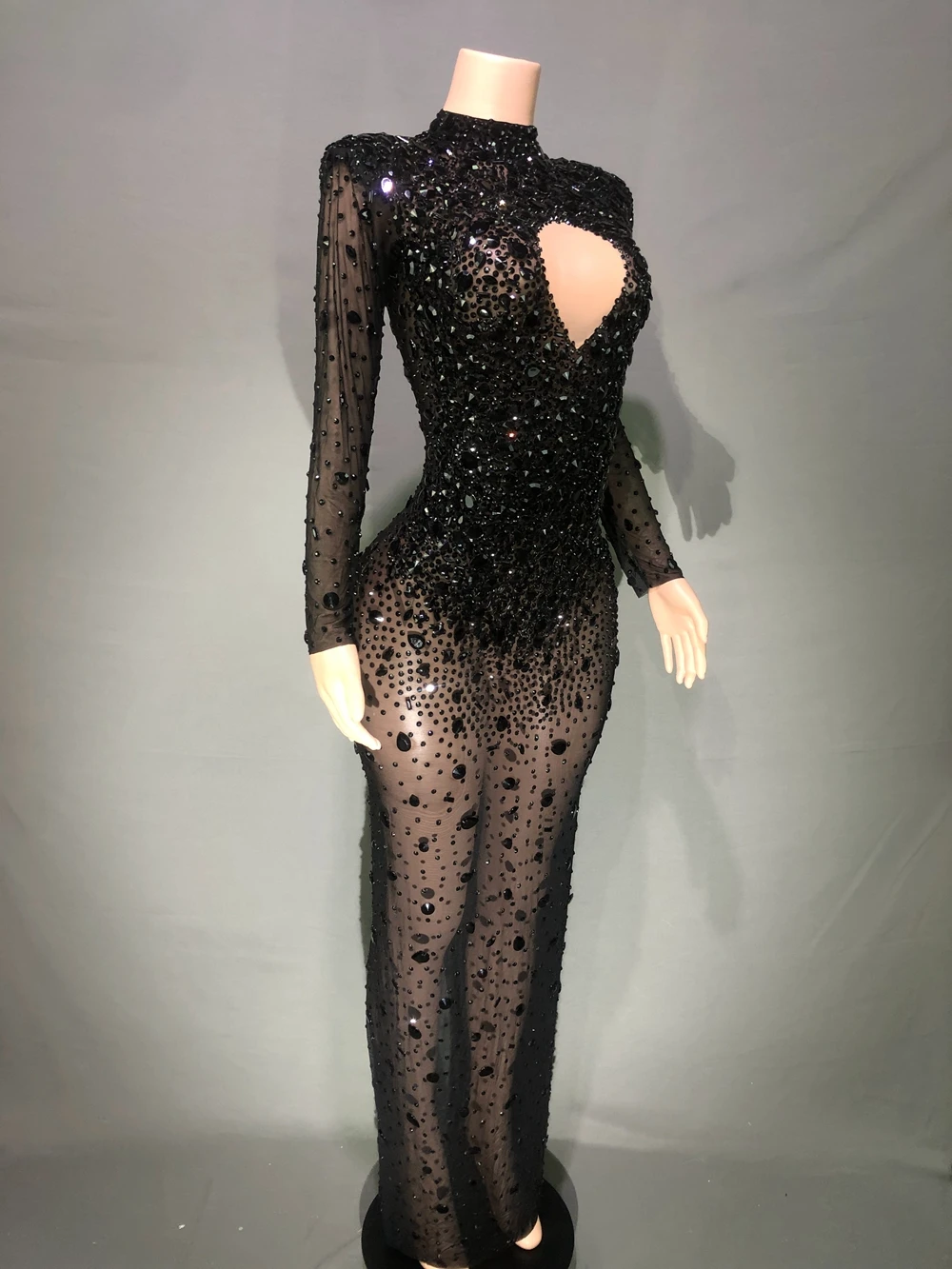 Luxurious Rhinestones  Birthday Celebrate Evening Prom Long Dress for Women Sexy Mesh Singer Show Stage Wear Photo Shoot Dress