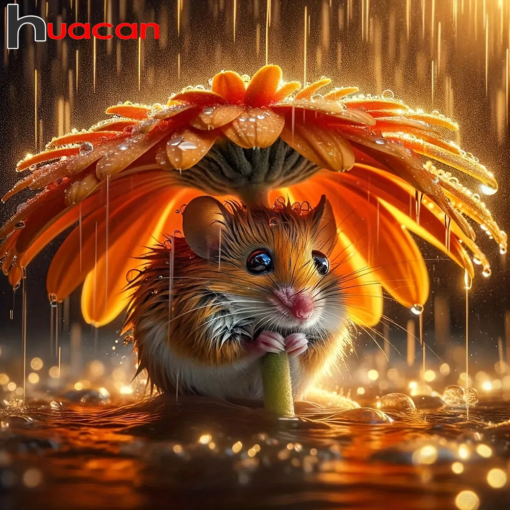 Huacan Diamantgemälde, Eichhörnchen, Hamster, Blume, Diamantmosaik, Tier, neue Kollektion 2025, handgefertigtes Geschenk