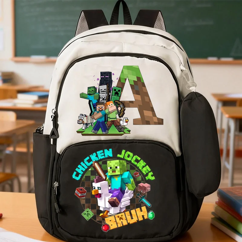 Mochila Minecrafted, Estojo de Lápis, Mochila Escolar de Desenho Animado Pixel Game, Mochilas para Meninos, Mochila Jockey Galinha, Bolsa de Armazenamento para Viagem Masculina, Presente