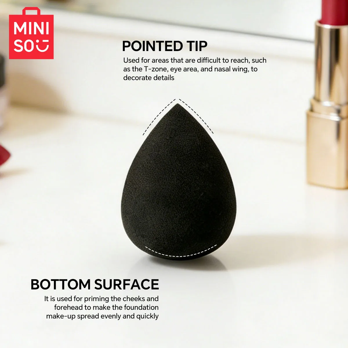 MINISO Soft Skin friendly Water Drop Makeup Egg - Black Makeup Sponge Suitable for Liquid Makeup Egg Wet and Dry Use
