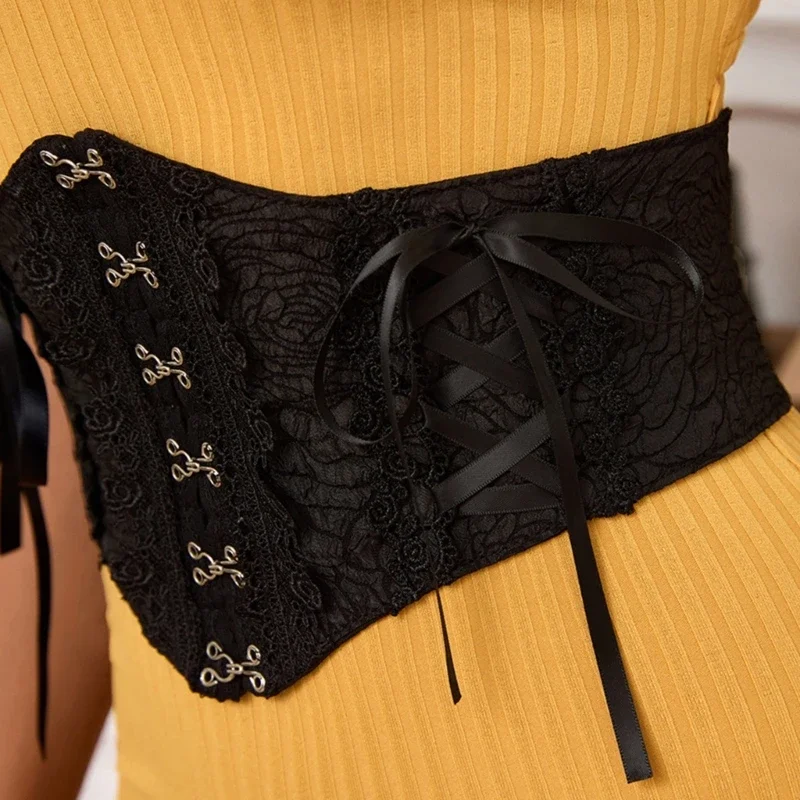 Elegante corsetto in vita femminile per ragazze calde ampia trama in pizzo cintura in vita moda donna corsetti elastici in vita dimagrante