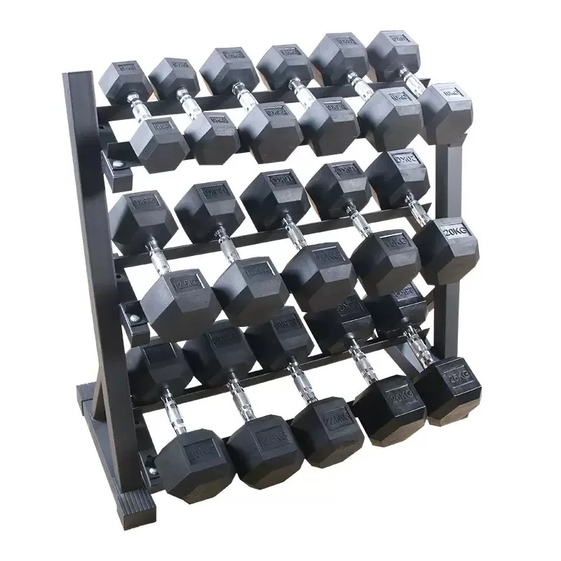 2026 Heavy Duty 3 Tier Dumbbell Storage Rack Triangle Stability Steel Frame Weight Stand for Home Gym Strength Trainingpromote s