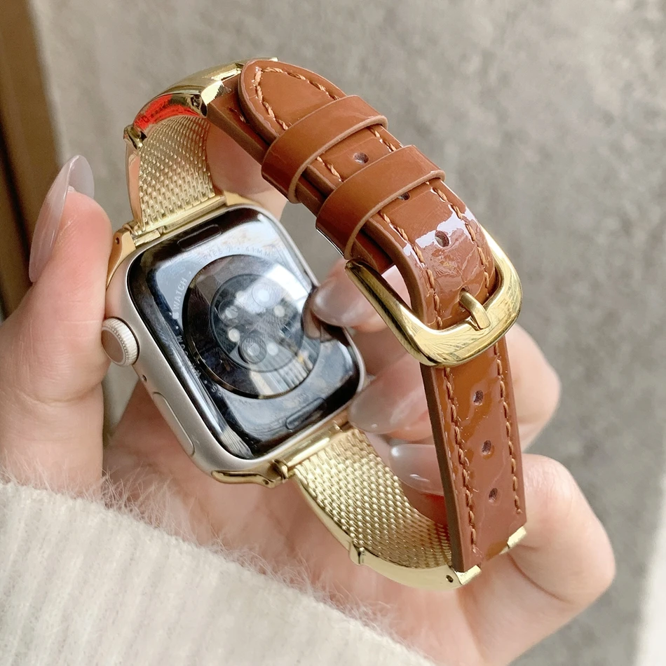 

Fashion Diamond Metal Leather Bracelet Band for Apple Watch 11 10 9 8 7 6 SE Ultra Strap Iwatch Series 38 40 41 42 44 45 46 49mm