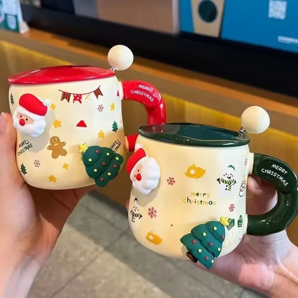 

Cute Christmas Mug with Spoon and Lid, Cartoon Ceramic Mug for Girls, Lovely Cup for Office and Couples