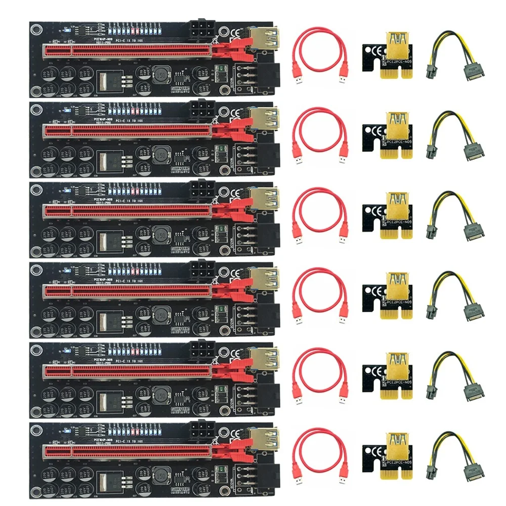 

New 6 PCS PCIE Riser VER011 Pro USB 3.0 VER 011 Riser for Video Card Cabo Riser PCI Express X16 Extender Adapter Card for BTC