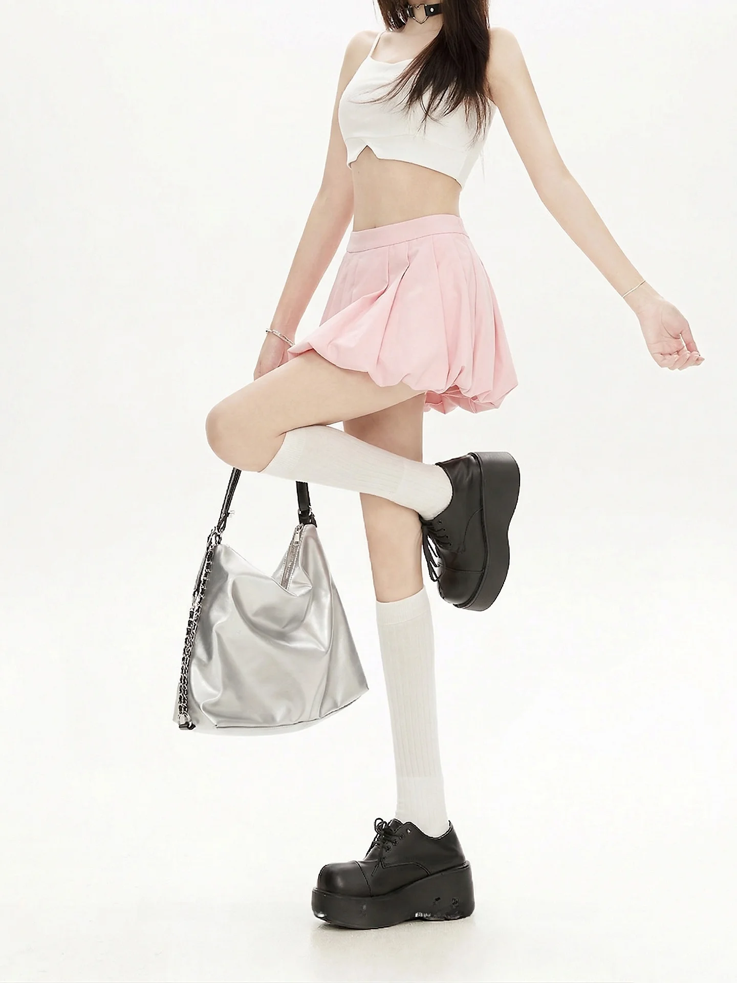 Pink Bloom Pleated  Skirt Women's Unique Half-length Skirts Small Size Pleated Short Skirts Summer Fashion Gradient Color