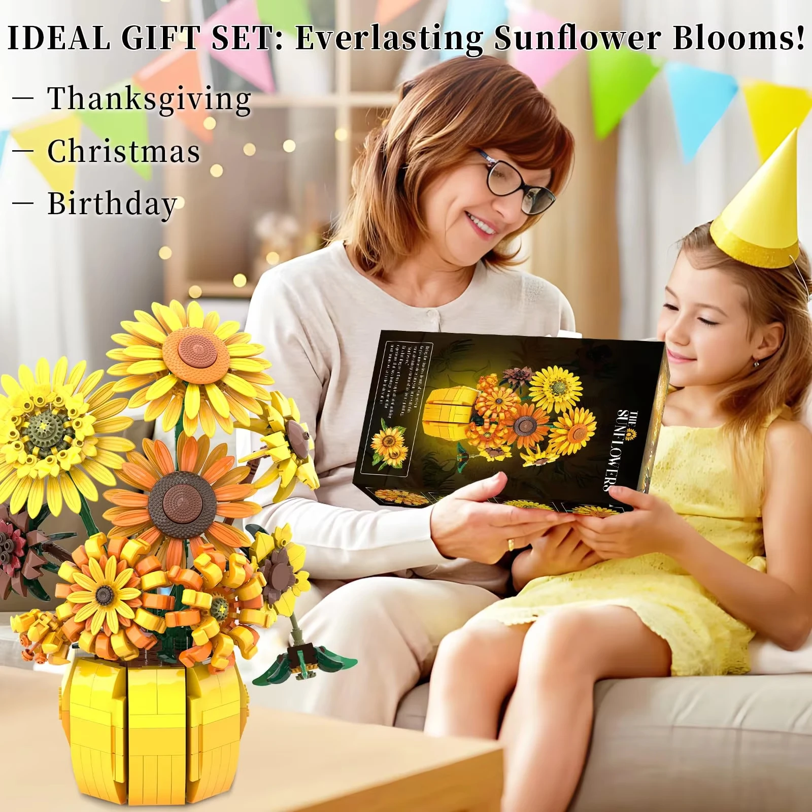 1009PCS Zonnebloem Bouwstenen Bloemboeket Vaas Model Bricks Set Idee Woondecoratie Kinderen Educatief Speelgoed Vakantiegeschenken