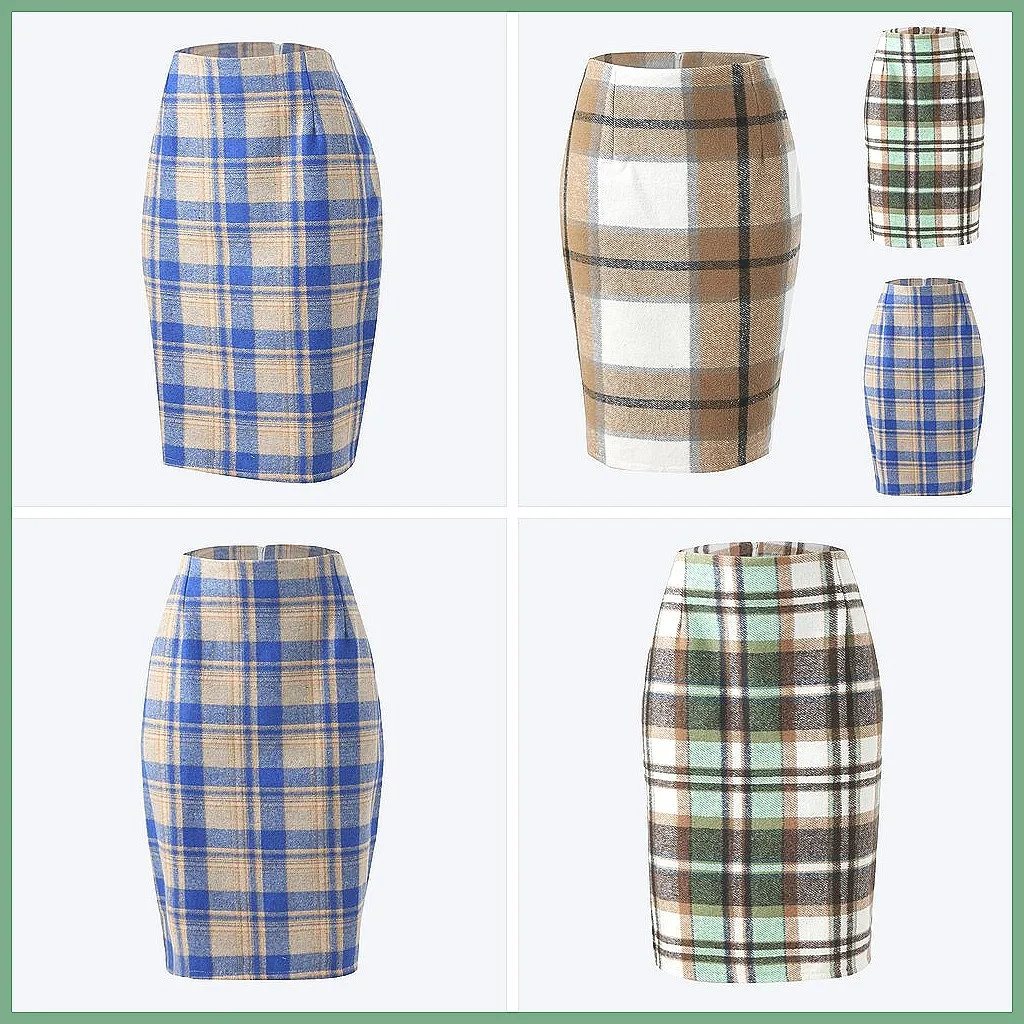 

Women's High Waisted Pencil Skirt, Winter Wool Midi Bodycon Skirt with Slit & Plaid Pattern