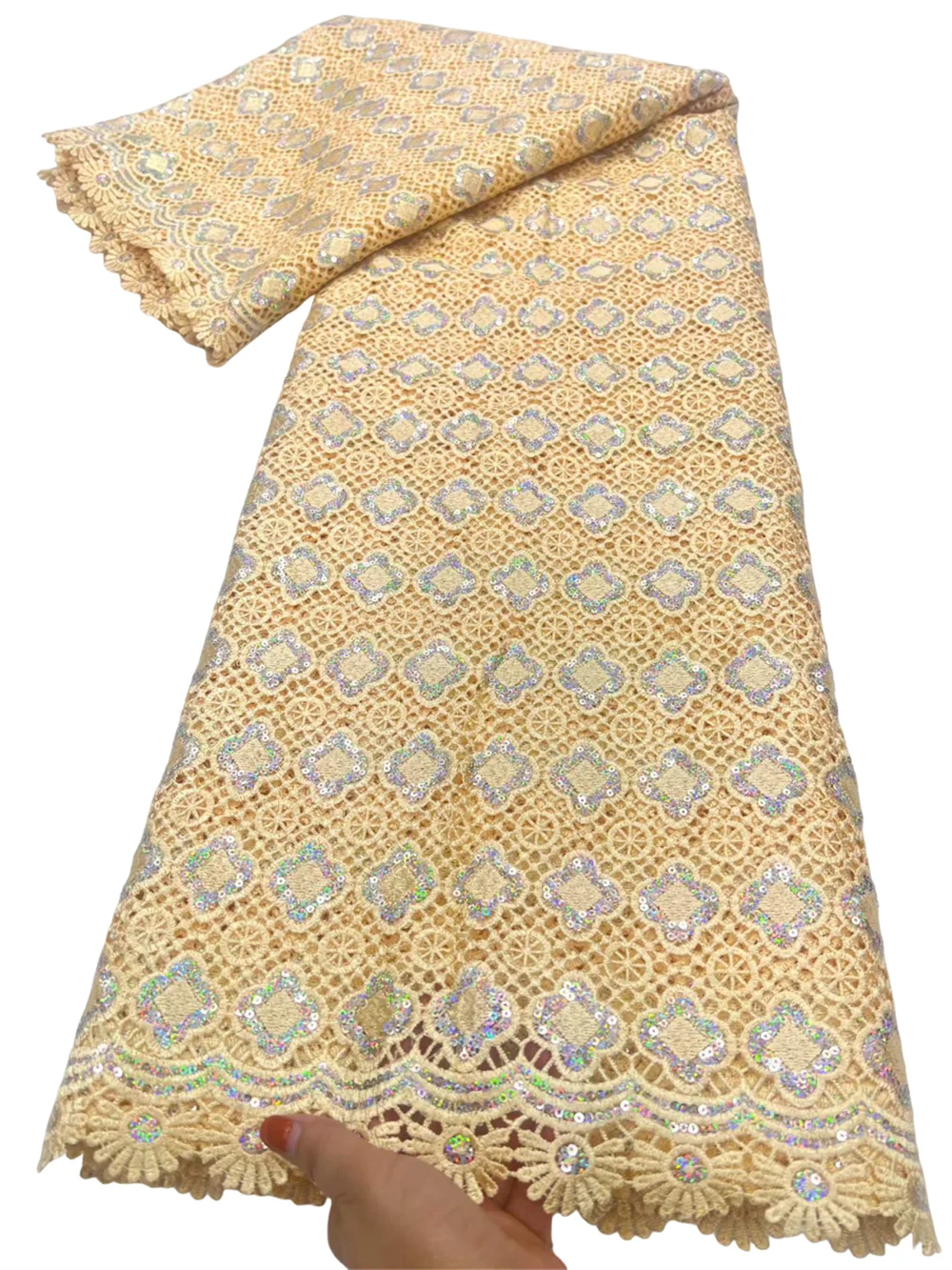 

New African Bicolor Lace Fabric 2026 High Quality 5Yards Guipure Cord Lace Fabric With Sequins For Women Elegant Wedding Dresses