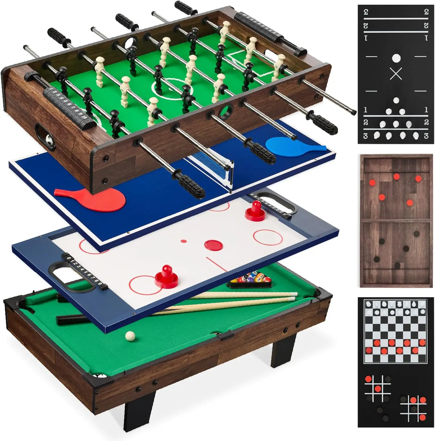 Products -in-1 Kids Combo Game Table Set for Home, Game Room w/Ping Pong, Foosball, Table Hockey, Chess, Checkers, Shuffleboard,