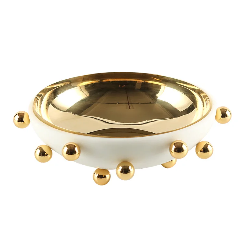 Golden Bead Fruit Bowl Geometric Sphere Abstract Tray Round Bowl Desktop Storage Container Home Decoration Accessories