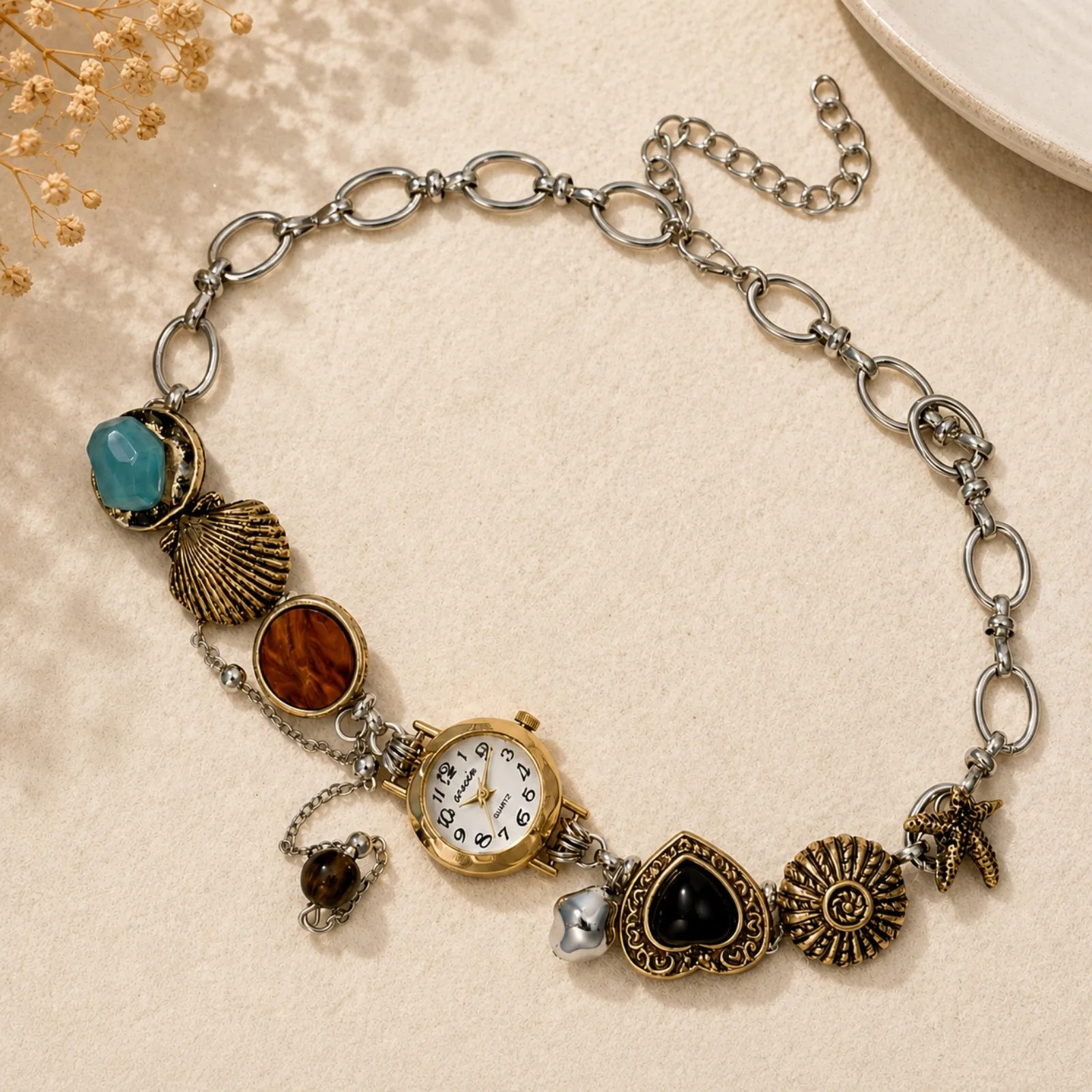 Womens Vintage Ocean Theme Quartz Necklace Watch Stainless Steel Choker Pendant Chain Watches Fashion Jewelry Xmas Gift - view 2