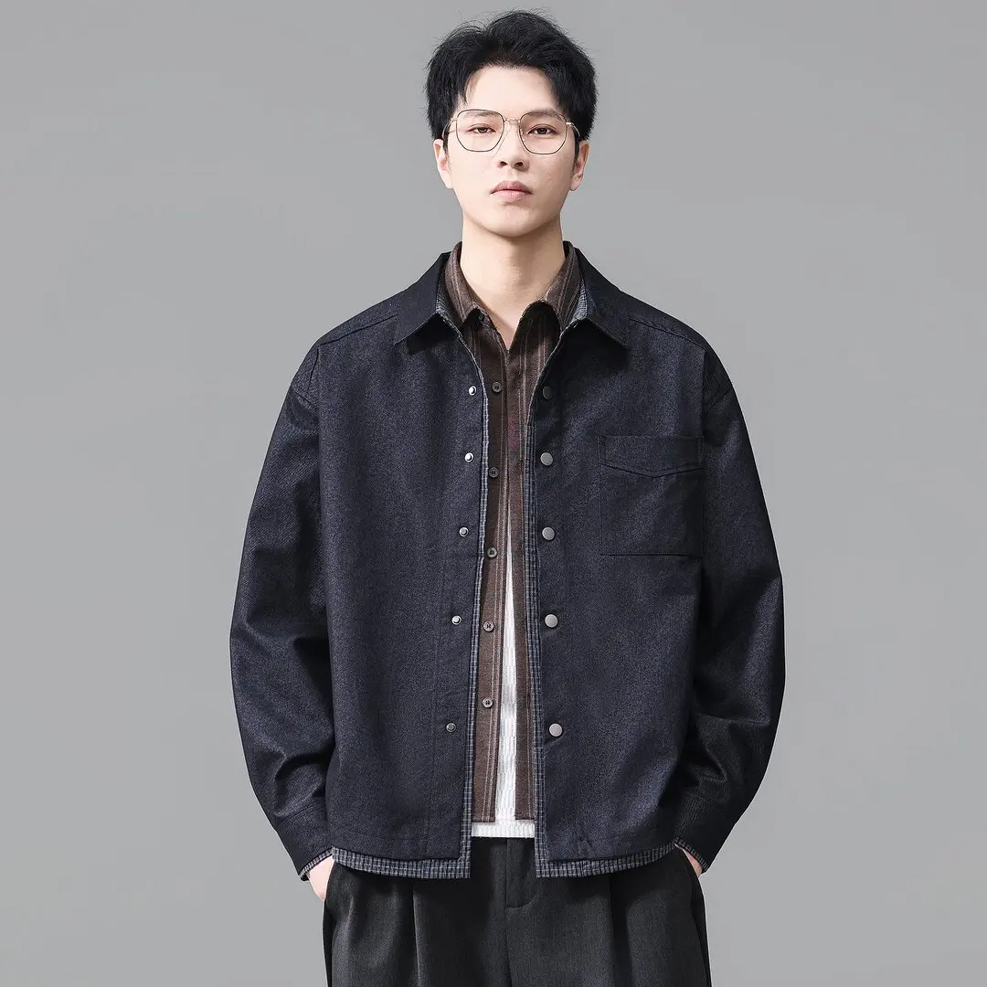 Denim Shirt Style Coat Men Streetwear Vintage Fashion Plus Size Loose Casual Long Sleeve Jeans Shirts Jacket Blouses Tops