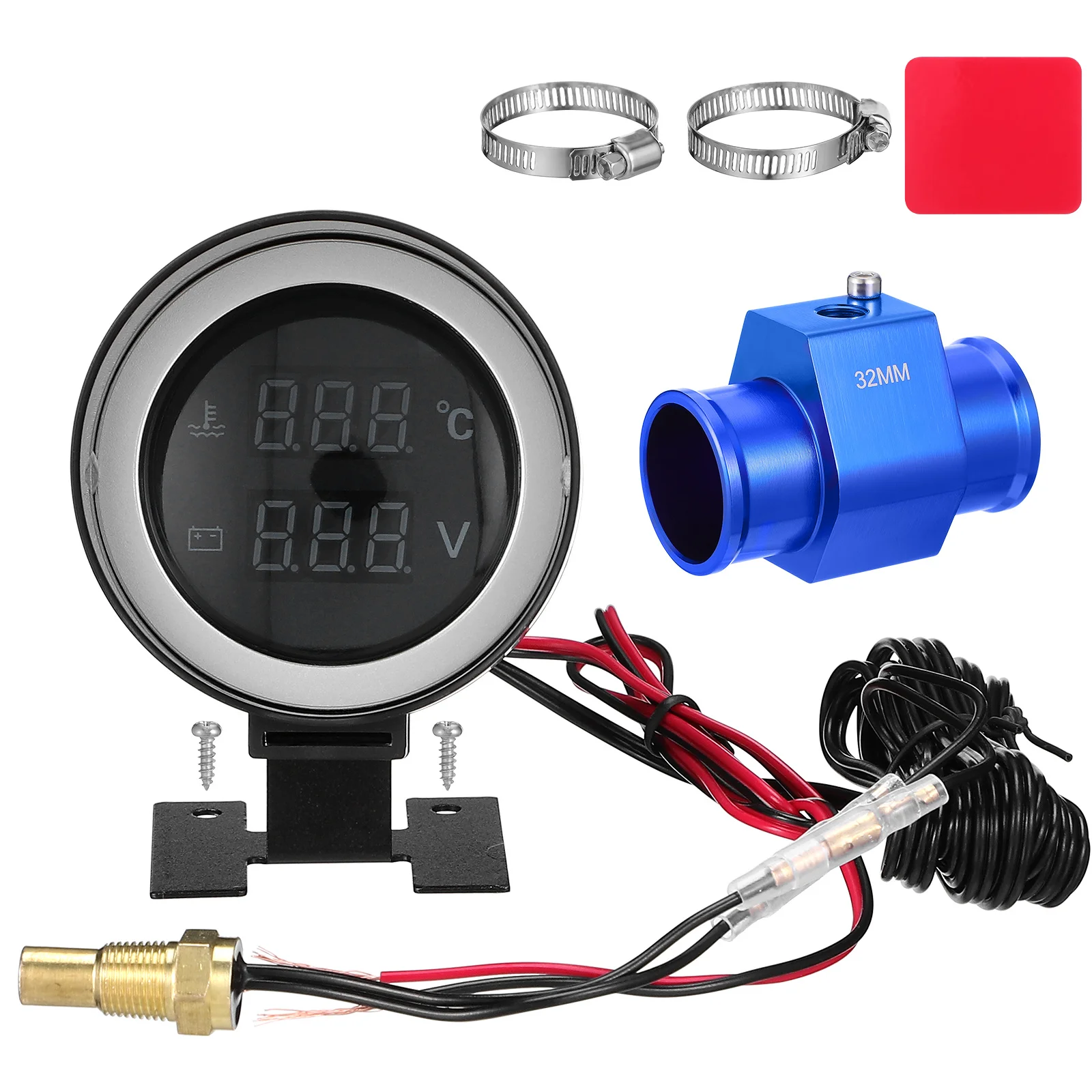 

1pcs Automotive Water Temp Gauge Voltage Meter Digital Round Led Display Dual Function Engine Monitoring Coolant Temperature