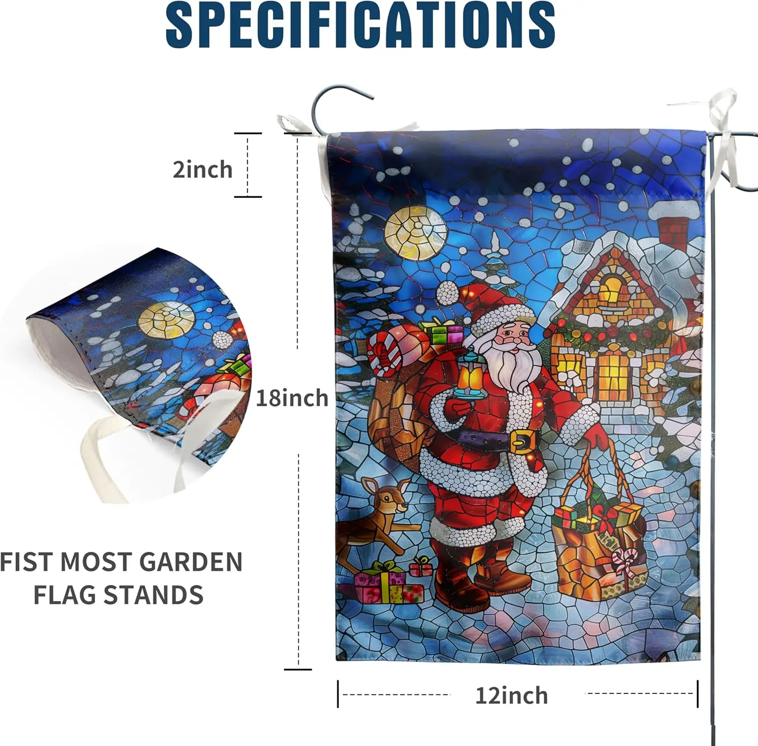 Stained Glass Santa Garden Flags 12x18 Double Sided Merry Christmas Garden Flags for Outside Xmas Reindeer Banner Hello Wint zzo