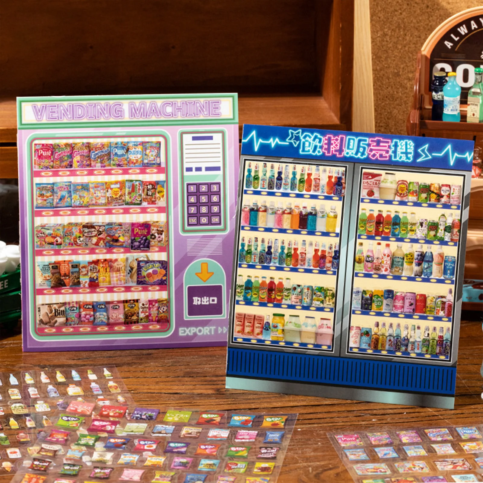 ملصقات المشهد الكرتونية كتاب ممتع DIY ملصقات آلة بيع الوجبات الخفيفة للأطفال مادة الحيوانات الأليفة المناظر الطبيعية الكولاج سكرابوكينغ #1