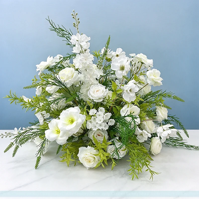 30/40/50CM Weiß-Grünes Künstliches Blumenarrangement Hochzeitstisch-Mittelstück Rose Hortensie Delphinium für Party-Hintergrund-Deko – Detail 5