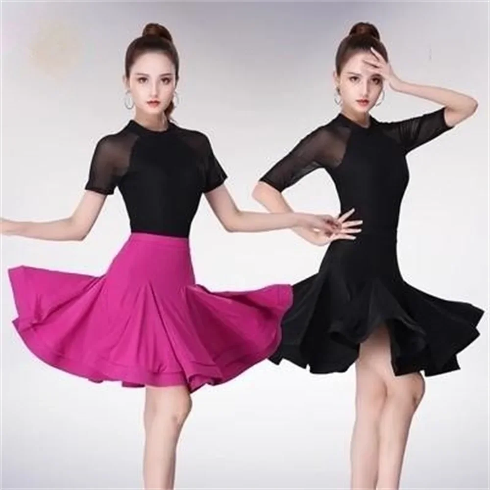 New purple Latin dance fishbone skirt Women's modern dance large swing skirts ice silk fabric stage performance clothing