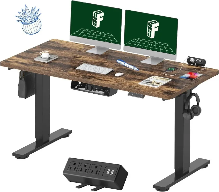 FLEXISPOT Whole-Piece Standing Desk with Clamp Power Strip Electric Stand Up Height Adjustable Desk with Cable Management