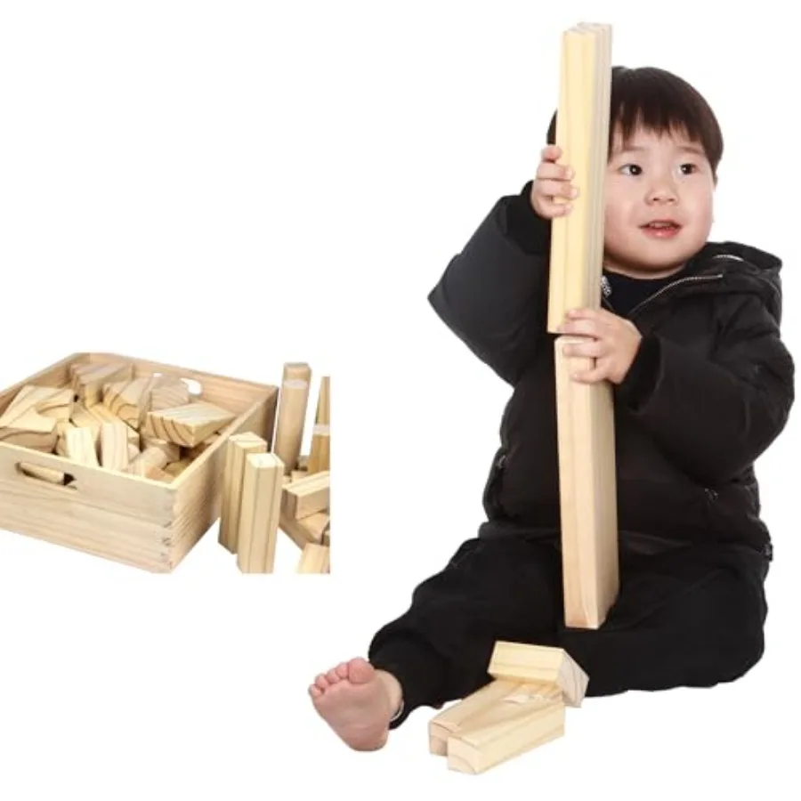 Blocchi di costruzione dell'unità standard per i più piccoli con vassoio portaoggetti 64 pezzi Blocchi di legno levigato per l'apprendimento originale STEAM e STEM Cla