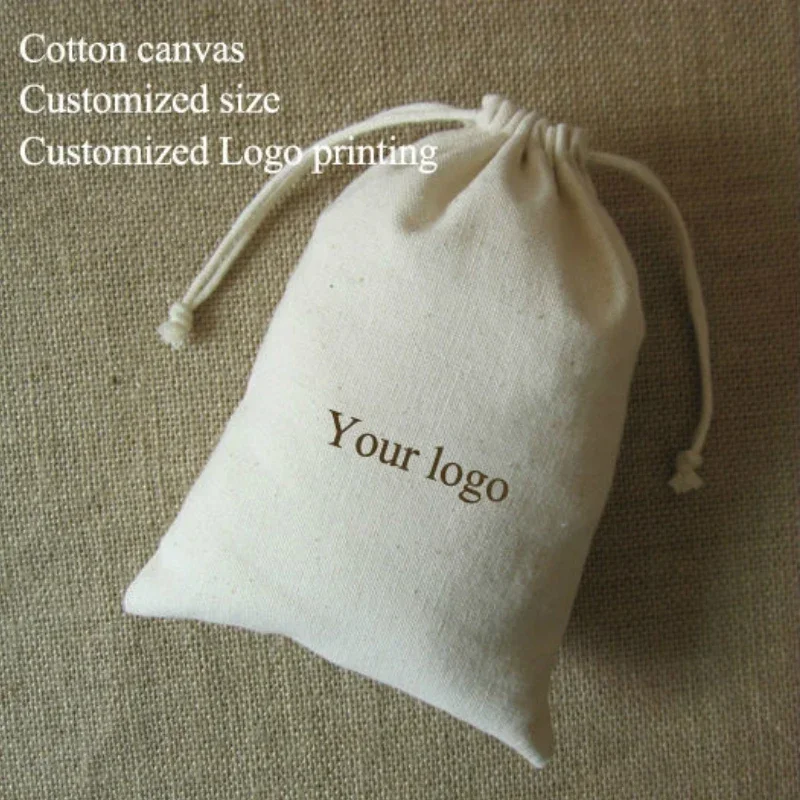 

Canvas Drawstring Bag Cotton Pouches Jewelry Cosmetic Makeup Wedding Party Gift Sachet Storage Pocket Packages Logo Print 200PCS