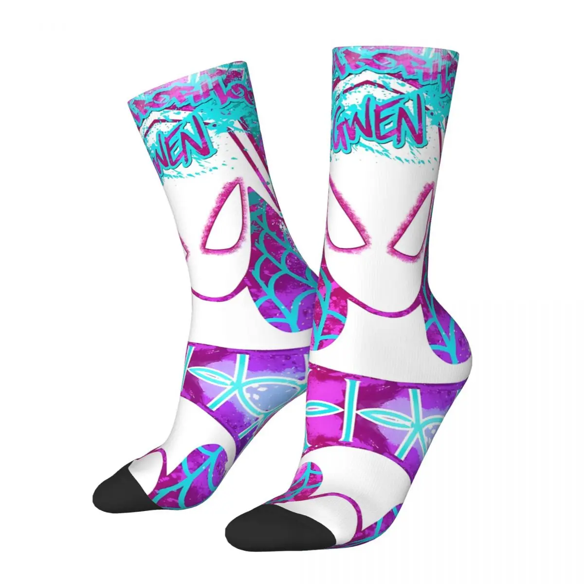 compression Lovely Neighborhood Spider-Gwen Sock for Men Hip Hop Vintage Marvel Comics Happy Seamless Pattern Printed