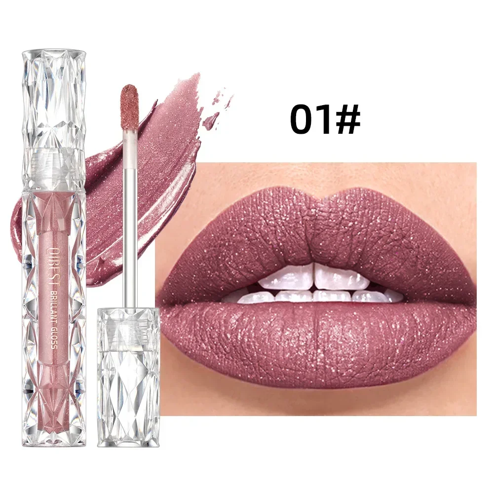 Rossetto liquido glitterato effetto diamante, antiaderente, a lunga tenuta, idratante, perlato, per donna, tinta labbra sexy, trucco_voghion.com
