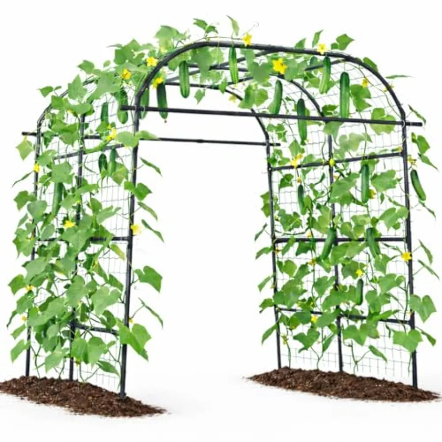 Outdoor metal garden arch trellis for climbing plants 7.5FT tall adjustable cucumber tunnel extra wide support for raised beds