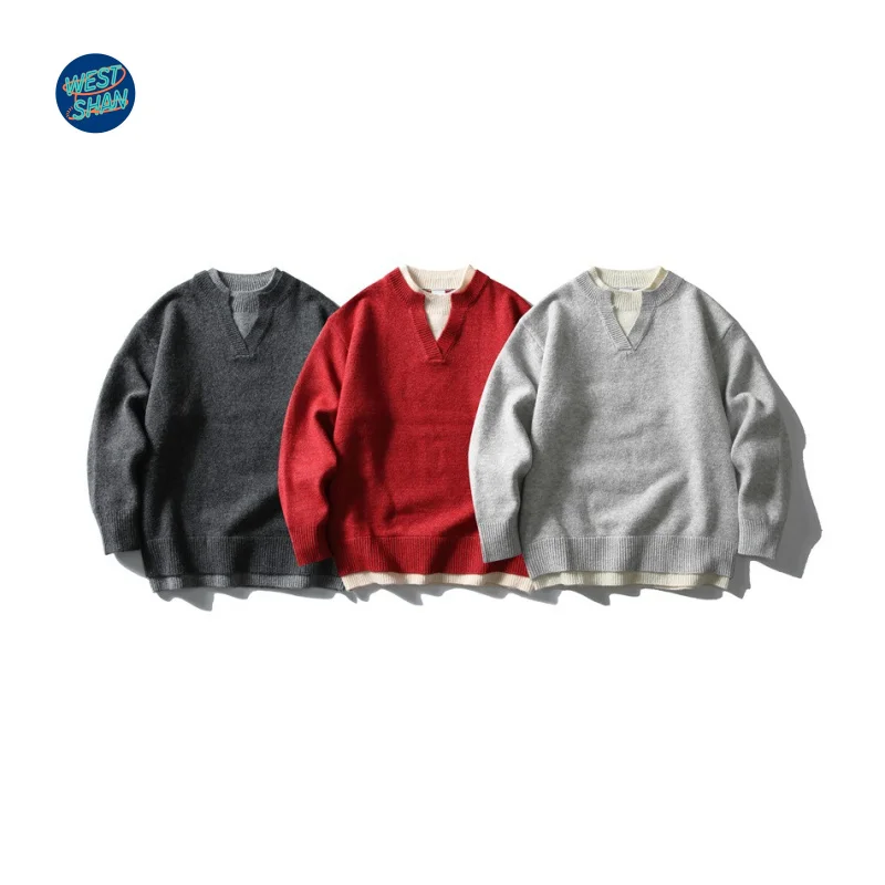 

WESTSHAN Высокое качество ЕС США размер ретро искусственный двухсекционный свитер унисекс пуловер с круглым вырезом вязаный осенне-зимний свитер