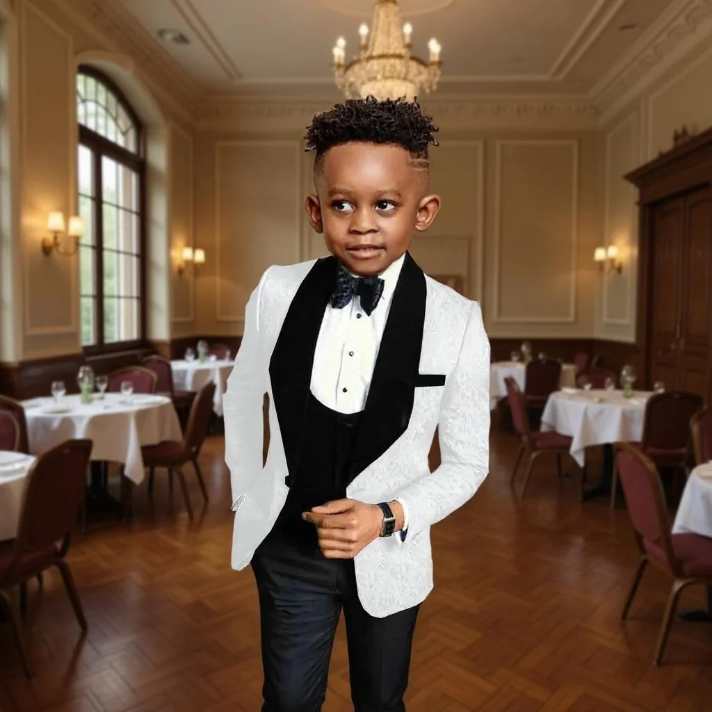 Floral Suit for Boys 3-16 Years Old 3 Pieces Shawl Lapel Formal Tuxedo Wedding Suits Set Handsome Child Suit Blazer Vest Pants
