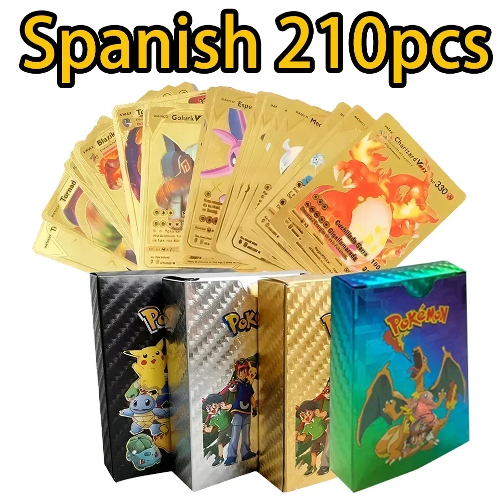 55PCS Pokemon Colorful Gold Foil Card Charizard Pikachu Arceus Diamond Rainbow English French German Spanish VSTAR GX VMAX Cards