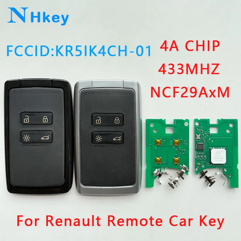 مفتاح NH FCC ID: KR5IK4CH-01 433MHz 4A NCF29AxM مفتاح السيارة الذكي عن بعد لرينو كادجار Clio5 Zoe2 كوليوس كابتور ميجان 2016-2022