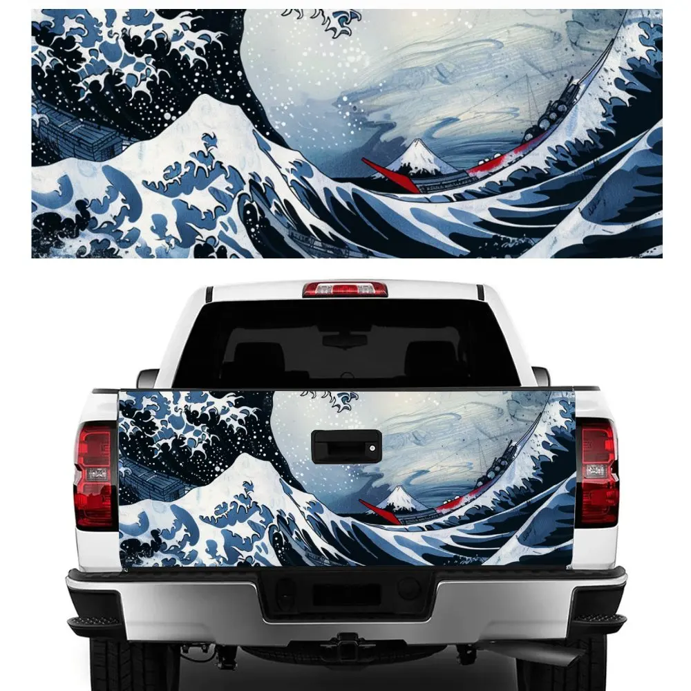 Japanese Sea Wave Art Design Car Tail Trunk Protect Vinly Decal Auto Accessories DIY Hood Decoration Sticker for Off-road Pickup